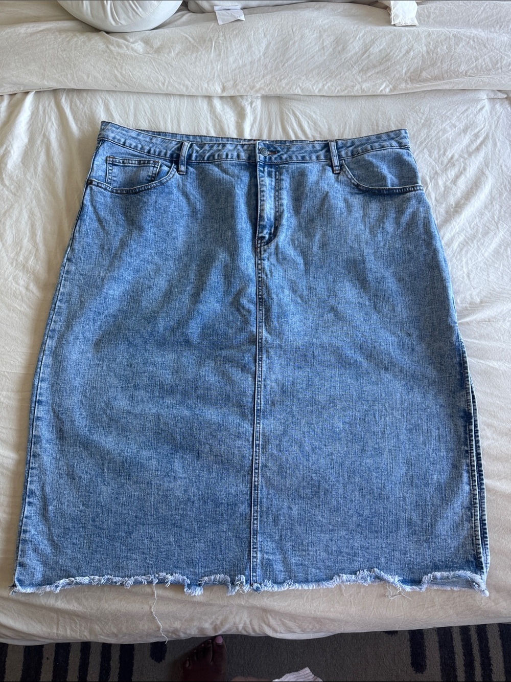 Fashion Nova Light Blue Denim Midi Skirt with Raw Hem
